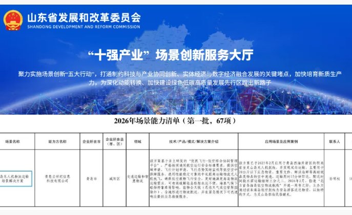云世纪低空运输场景成功入选“山东省2026年第一批场景清单”